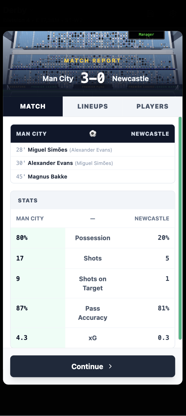 Career and club management screen