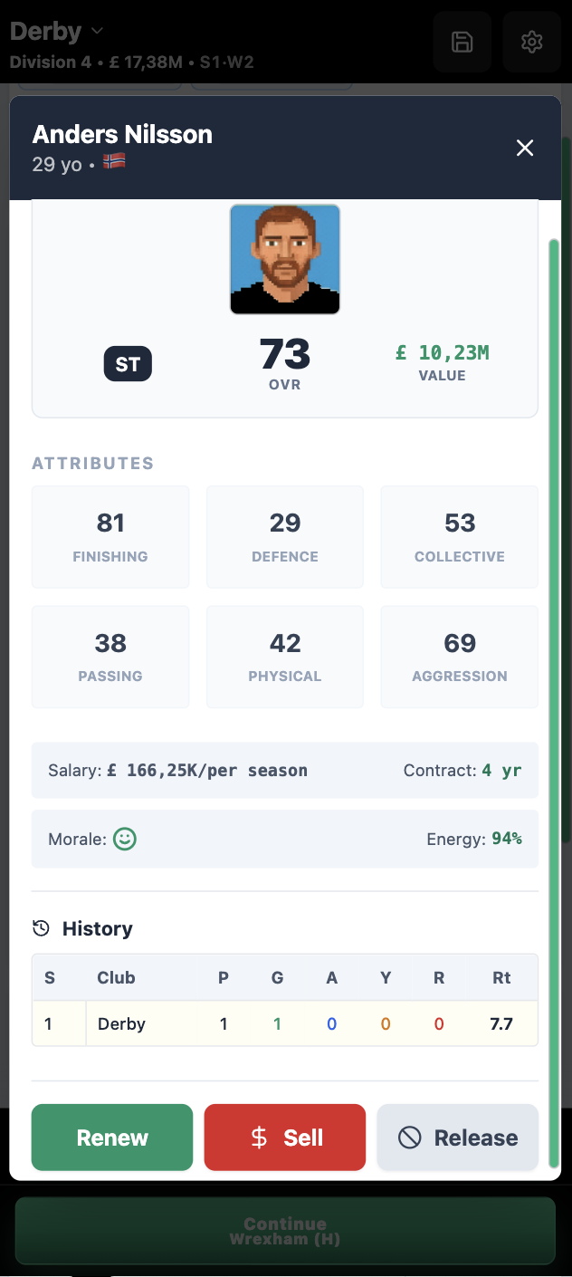 Season results and competition screen